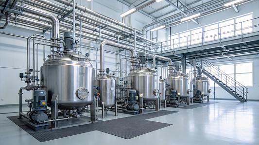 Stainless steel vessels in a production workshop